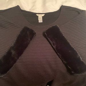 (Special Occasion) Black Top w/ Velvet Cuffed Short Sleeves